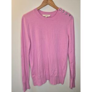 LOFT Pink Lightweight Knit Sweater Button Shoulder Coquette Preppy Spring Top M